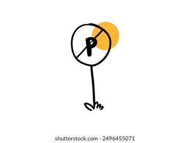 road sign, hand drawn with small yellow color, vector illustration.