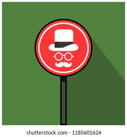 Road Sign with Hat Spectacles and Moustache Flat Vector Illustration