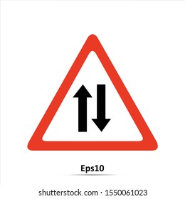 Road sign. Hazard icon. Warning sign. Vector Illustration. Red prohibition sign. Stop symbol