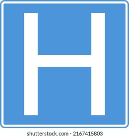 Road sign, hospital or hospital ahead. Warning to motorists on the road. Vector image.