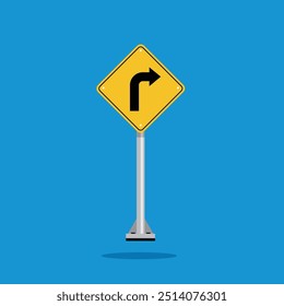 road sign icon, road ahead curves side on yellow rhombus board. suitable for poster use and web icon