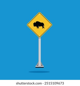 road sign icon, bison crossing road on yellow rhombus. board.suitable for poster use and web icon	
