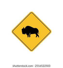 road sign icon, bison crossing road on yellow rhombus. board.suitable for poster use and web icon	
