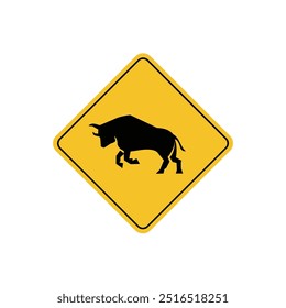 Straßenschild-Symbol, Stier auf gelbem Rhombus. board.appropriate für Poster-Nutzung und Web-Symbol	