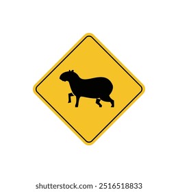 road sign icon, capybara crossing road on yellow rhombus board. suitable for poster use and web icon	