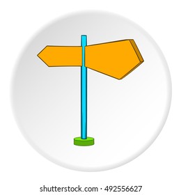Road sign icon in cartoon style on white circle background. Navigation symbol vector illustration