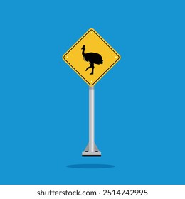road sign icon, cassowary crossing on yellow rhombus. board.suitable for poster use and web icon	