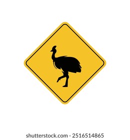 road sign icon, cassowary crossing on yellow rhombus. board.suitable for poster use and web icon	
