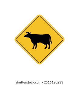road sign icon, cattle crossing on yellow rhombus. board.suitable for poster use and web icon
