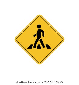 road sign icon, crossing for pedesterians warning ahead on yellow rhombus board. suitable for poster use and web icon