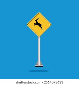 road sign icon, deer crossing on yellow rhombus. board.suitable for poster use and web icon