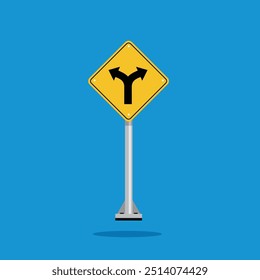 road sign icon, Divided road on yellow rhombus. board.suitable for poster use and web icon