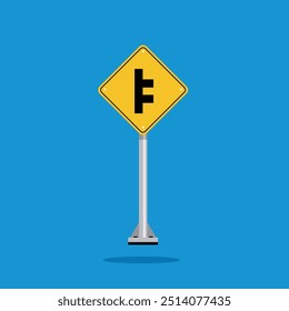 road sign icon, divided road on yellow rhombus board. suitable for poster use and web icon
