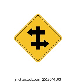 road sign icon, Divided road on yellow rhombus. board.suitable for poster use and web icon	
