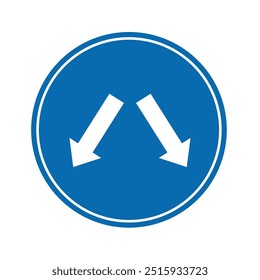 road sign icon, road divider Front on blue circle round board. suitable for poster use and web icon	