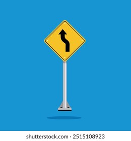 road sign icon, double curve ahead road on yellow rhombus. board.suitable for poster use and web icon