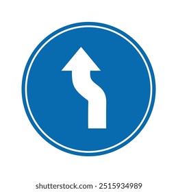 road sign icon, double curve ahead road on blue round board . board.suitable for poster use and web icon