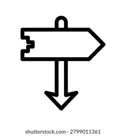 Road sign icon with a downward arrow direction navigation location isolated
