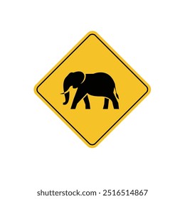 ícone de sinal de estrada, elefante cruzando em losango amarelo. board.adequado para uso de cartaz e ícone da web	