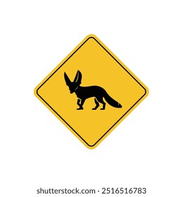 road sign icon, fennec, crossing on yellow rhombus. board.suitable for poster use and web icon	