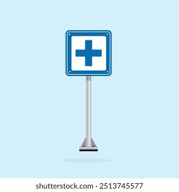 road sign icon, fisrt aid post symbol in blue checkered board. suitable for poster and web icon use