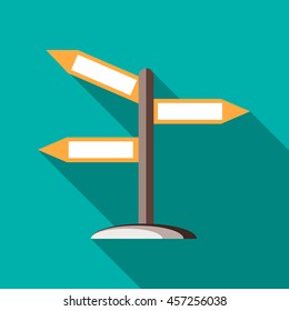 Road sign icon in flat style with long shadow. Signpost symbol