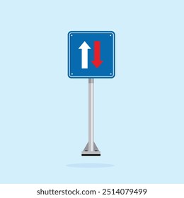 road sign icon, Give way to Oncoming traffic on blue checkered board. suitable for poster use and web icon