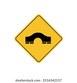 road sign icon, hump bridge on yellow rhombus. board.suitable for poster use and web icon