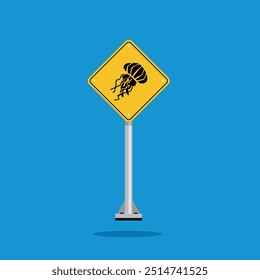 road sign icon, jellyfish crossing on yellow rhombus. board.suitable for poster use and web icon	