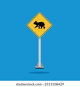 road sign icon, koala crossing road on yellow rhombus. board.suitable for poster use and web icon	
