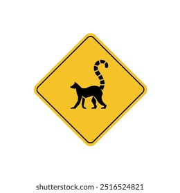 road sign icon, lemur crossing on yellow rhombus. board.suitable for poster use and web icon	