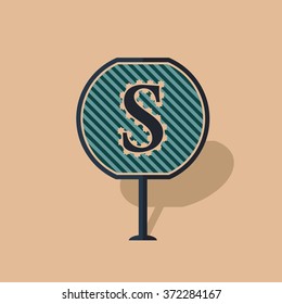 Letra de icono de signo de carretera S. Diseño plano. Ilustración vectorial