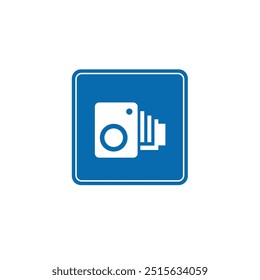 road sign icon, minimalist camera monitored area symbol in blue checkered board. suitable for poster and web icon use	
