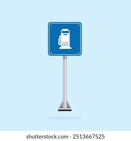 road sign icon, minimalist public pump symbol on blue checkered board. suitable for poster and web icon use