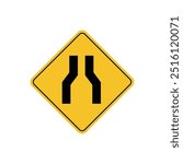 road sign icon, road narrows ahead on yellow rhombus. board.suitable for poster use and web icon