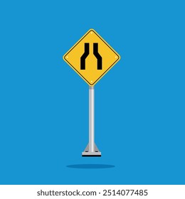 road sign icon, road narrows ahead on yellow rhombus. board.suitable for poster use and web icon
