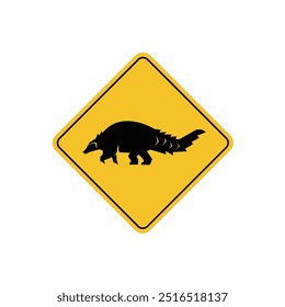 road sign icon, pangolin crossing on yellow rhombus. board.suitable for poster use and web icon	