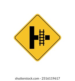 road sign icon, pararel rail road on yellow rhombus. board.suitable for poster use and web icon