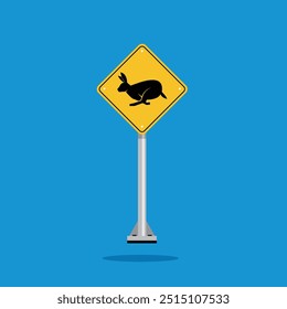 road sign icon, rabbit crossing road on yellow rhombus. board.suitable for poster use and web icon	
