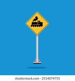 road sign icon, rail crossing on yellow rhombus. board.suitable for poster use and web icon