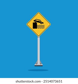 road sign icon, river bank on yellow rhombus. board.suitable for poster use and web icon