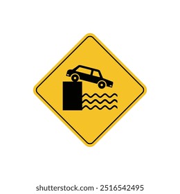 road sign icon, river bank on yellow rhombus. board.suitable for poster use and web icon	