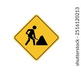 road sign icon, roadworks ahead warning on yellow rhombus. board.suitable for poster use and web icon