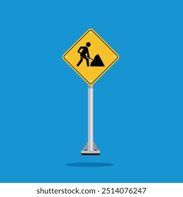 road sign icon, roadworks ahead warning on yellow rhombus. board.suitable for poster use and web icon