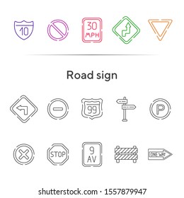 Road sign icon set. Access denied, yield ahead, reverse turn. Road sign concept. Vector illustration can be used for topics like traffic, road marking, traffic striping