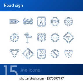 Road sign icon set. Access denied, yield ahead, reverse turn. Road sign concept. Vector illustration can be used for topics like traffic, road marking, traffic striping
