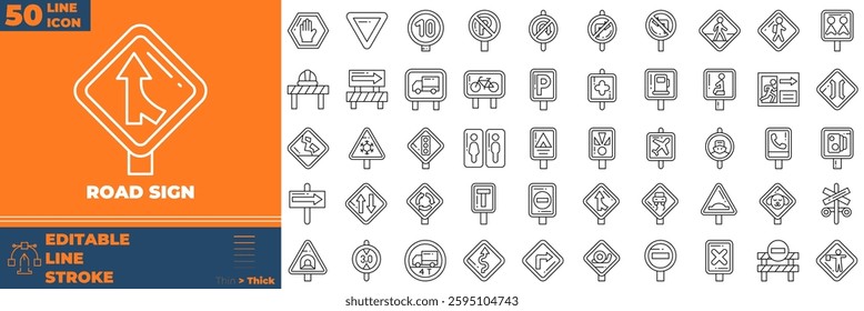Road Sign icon set. Containing road, highway, map,and more. Line vector icons collection.