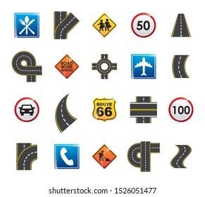 Road sign icon set design, Street warning message information way and direction theme Vector illustration