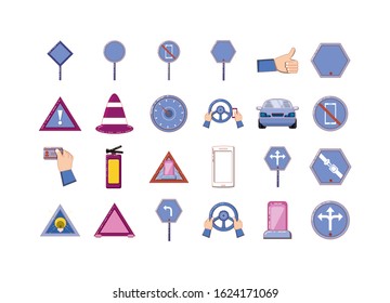 Road sign icon set design, Street message way information direction board transportation travel and guide theme Vector illustration