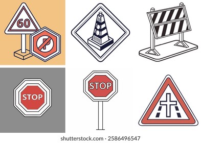 Road Sign Icon Set – Vector Art Illustration Bundle for Traffic, Navigation, and Safety